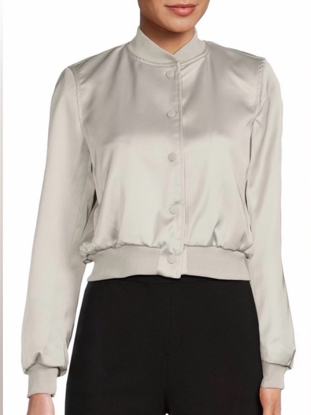 Truth by Republic Satin Bomber Jacket in Silver Gray